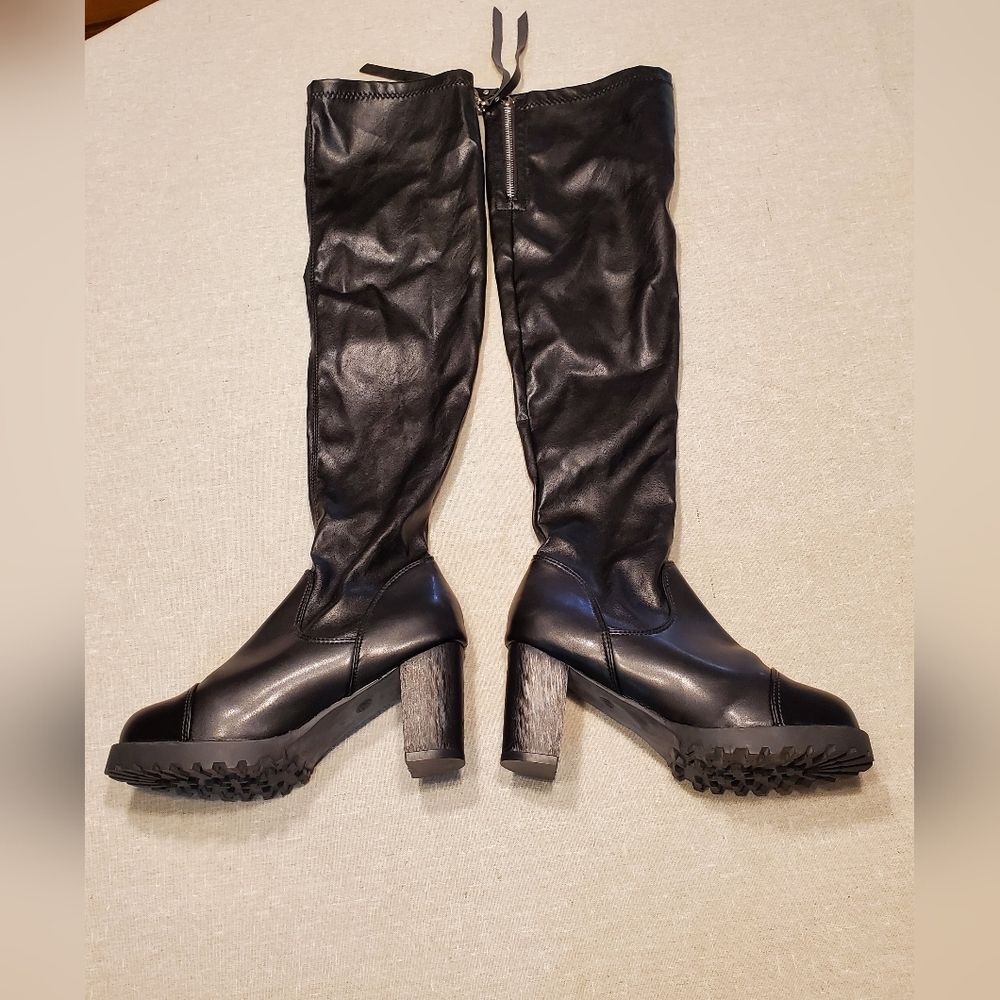 Vegan Faux Leather Tall Heeled Boots in size 38(7.5 US)
